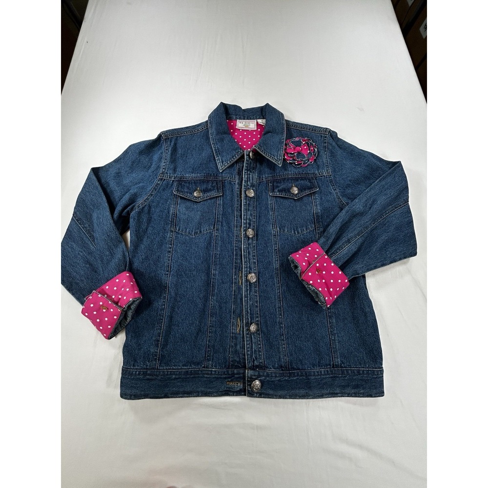Jean Jacket NEW IDENTITY Blue Denim 100% cotton Pink Polka Dots Size M VTG